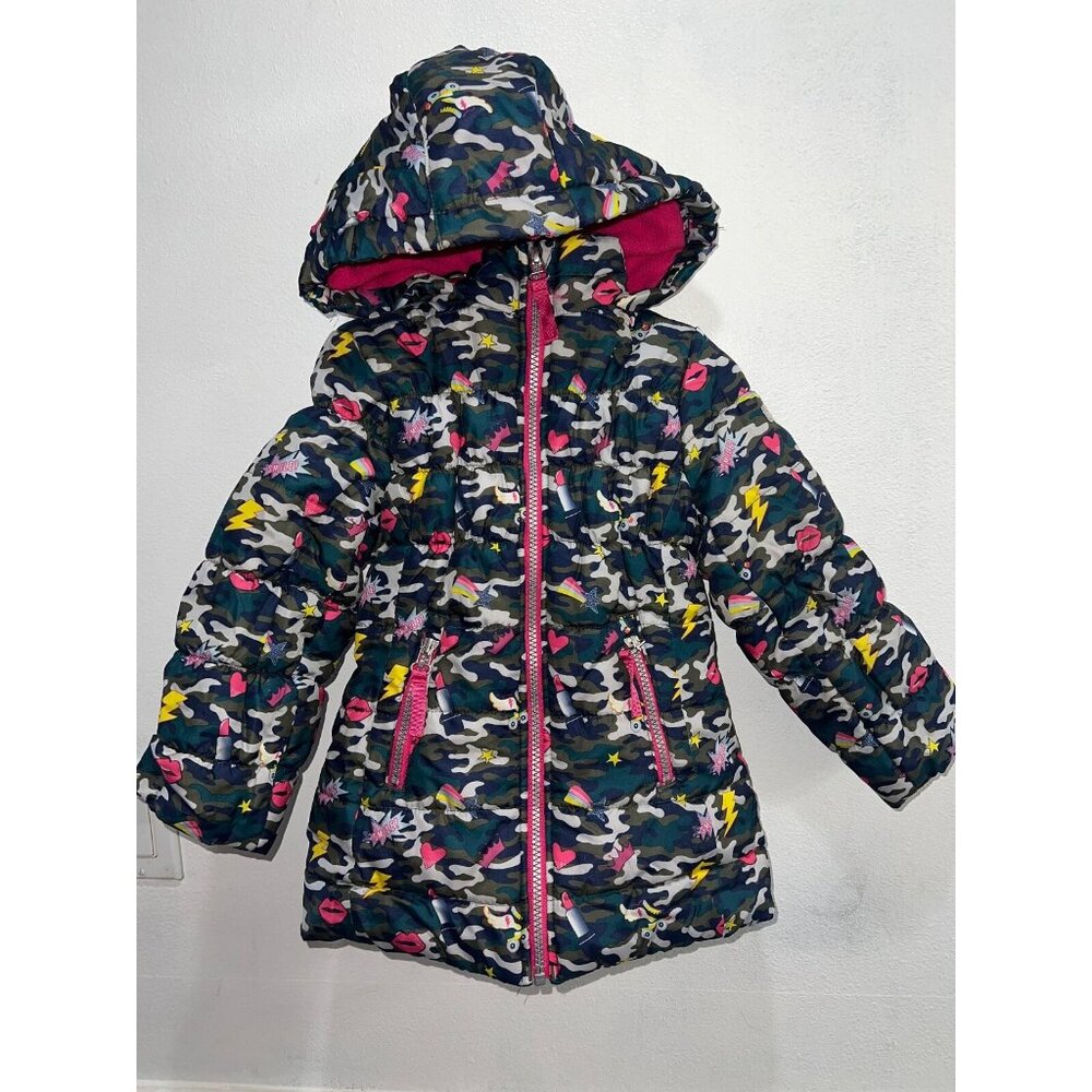 Skechers Girls Rain Jacket Size M (5/6) puffer hooded camo rainbow full zipper
